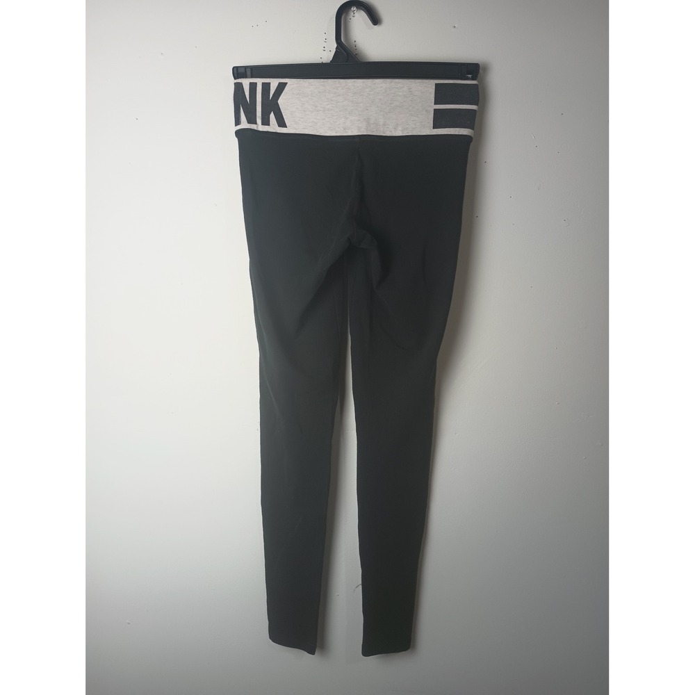 Victorias Secret PINK Foldover Waistband‎ Leggings Black Grey Y2K Logo Dog - Picture 7 of 10